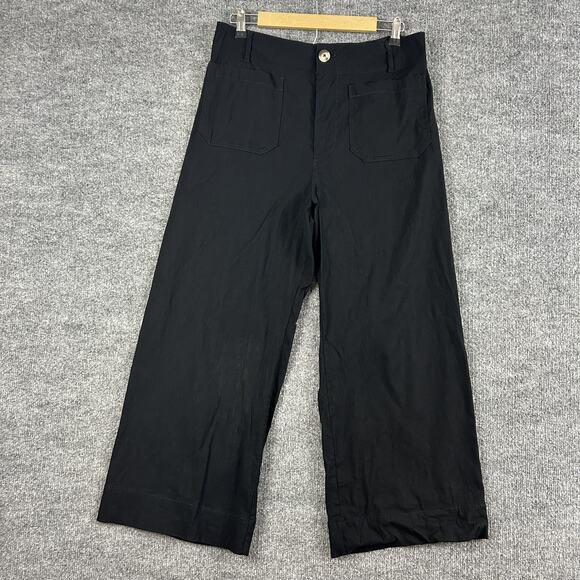 Maeve Pants - Maeve Pants 30 The Colette Wide Leg Cropped Linen Blend Black Casual Work Chic